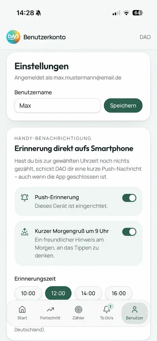 DAO-App: Erinnerungen