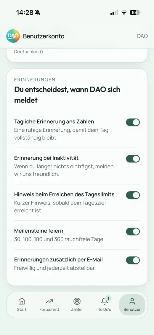 DAO-App: Feineinstellung
